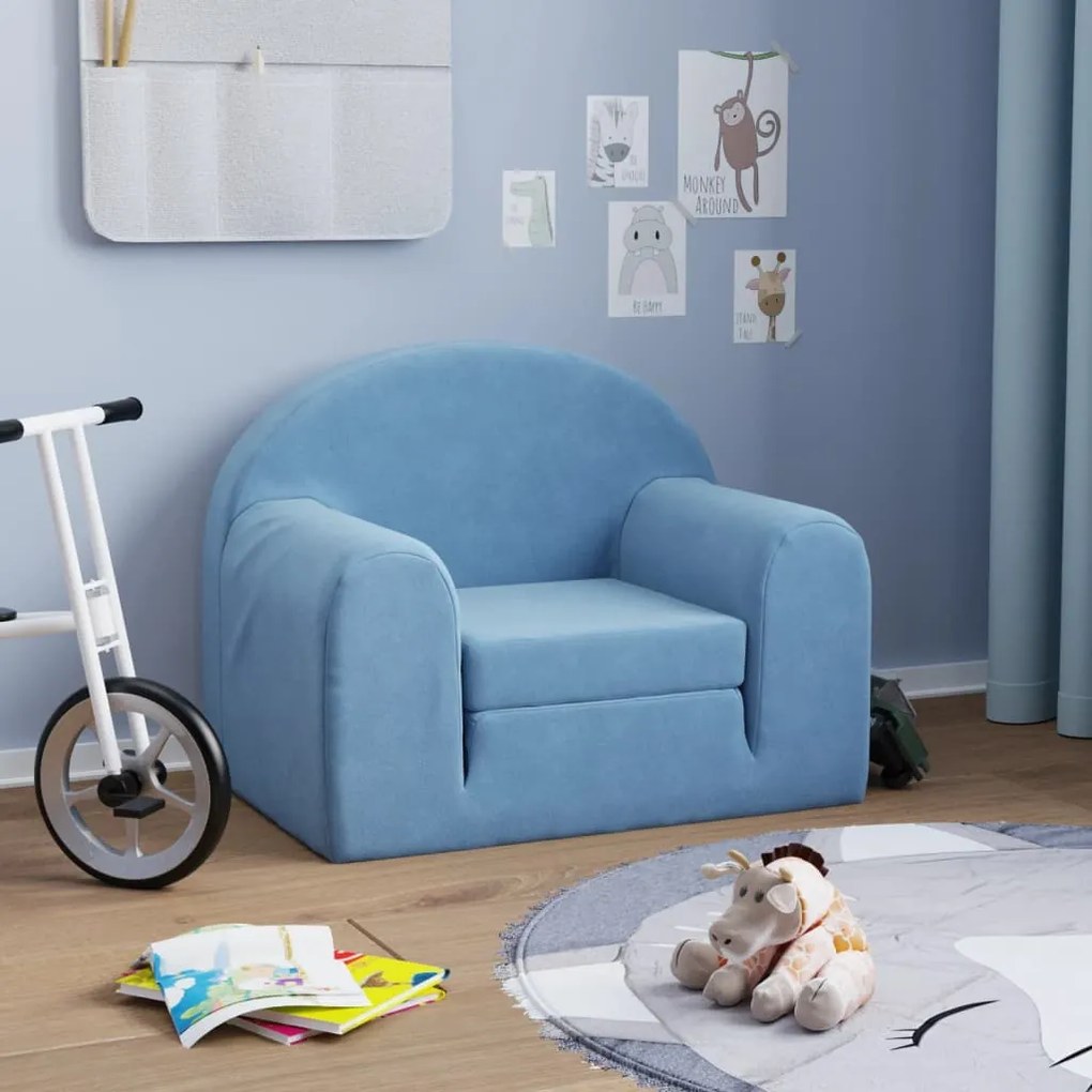 341801 vidaXL Sofá-cama infantil pelúcia macia azul