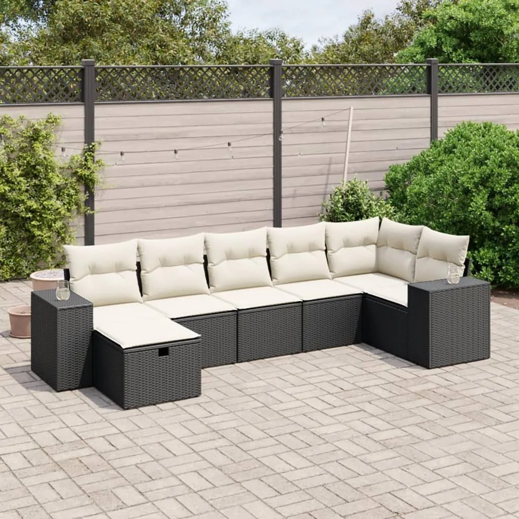 vidaXL 7 pcs conjunto de sofás p/ jardim c/ almofadões vime PE preto