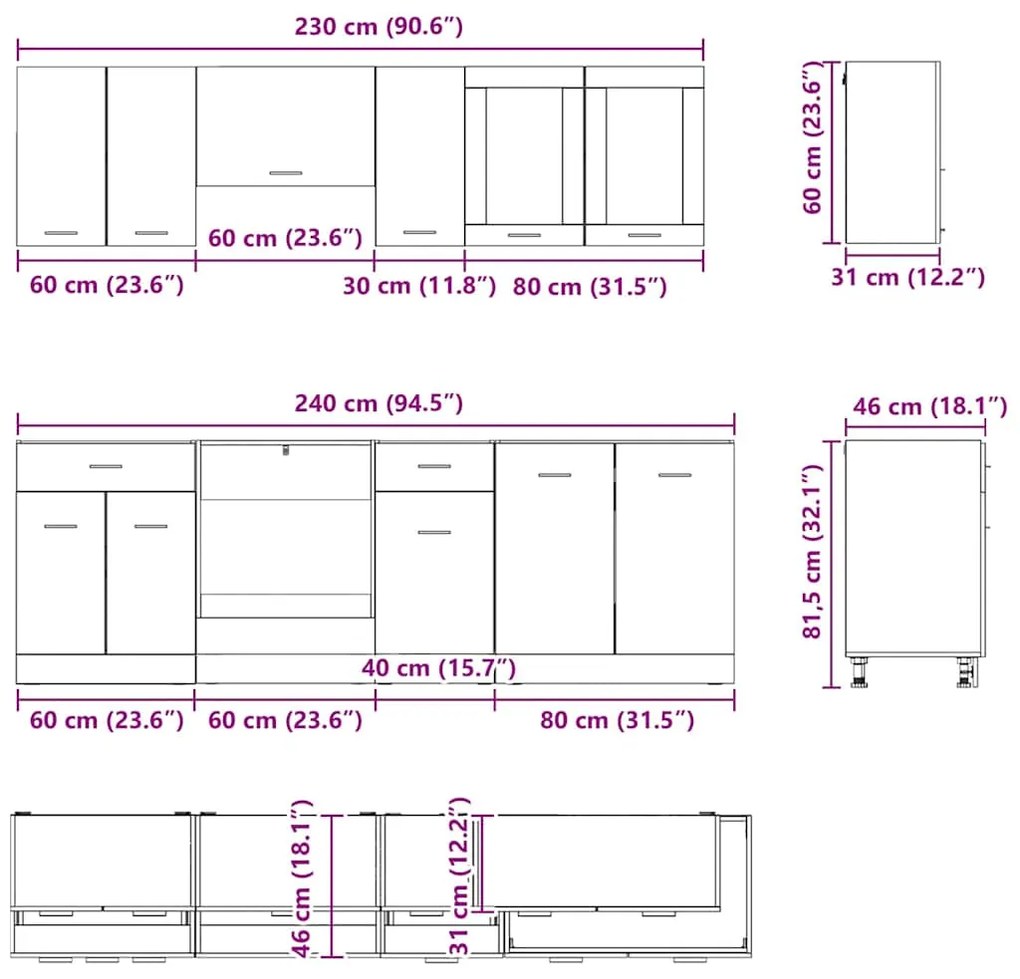 Conjunto de Armários de Cozinha 8 Peças Carvalho Fumado Madeira de Eng