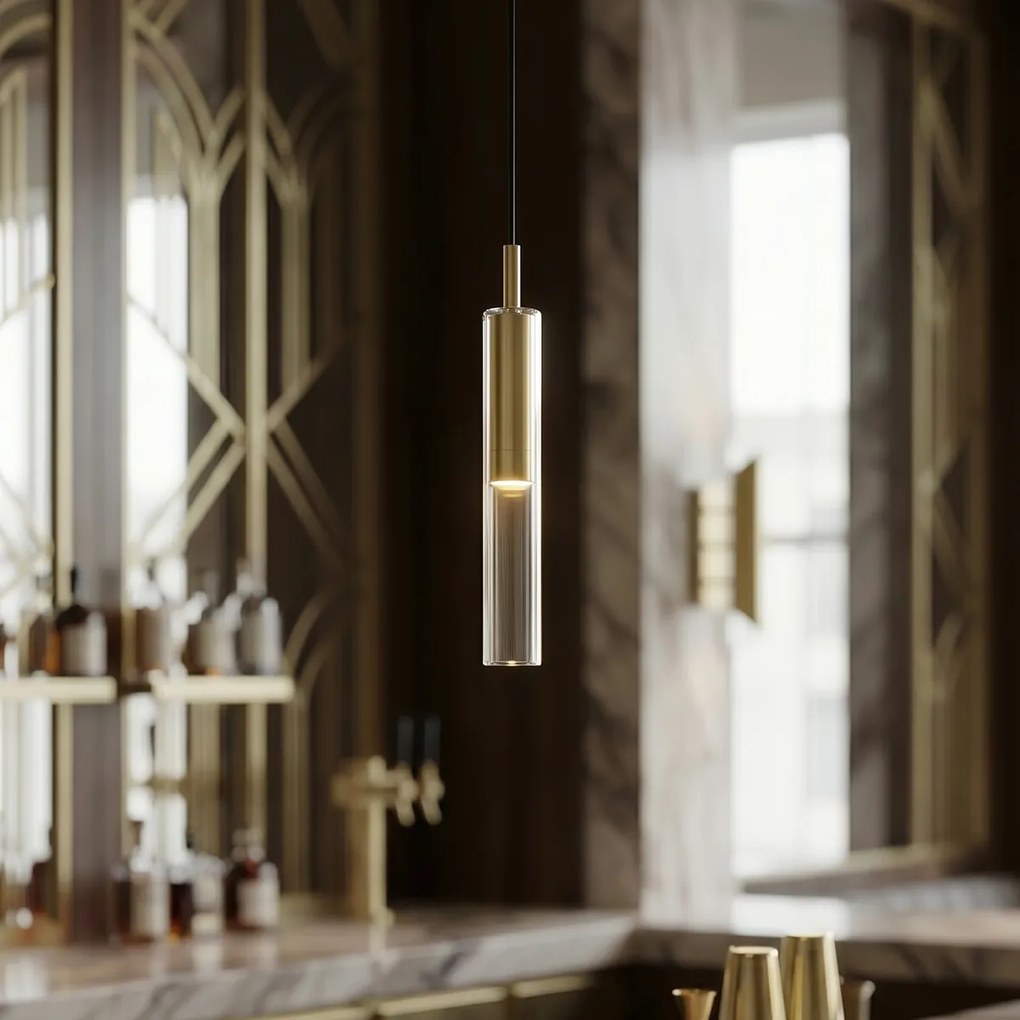 Foco moderno dourado com vidro âmbar para sistema de calhas monofásico - Slimline Loyce