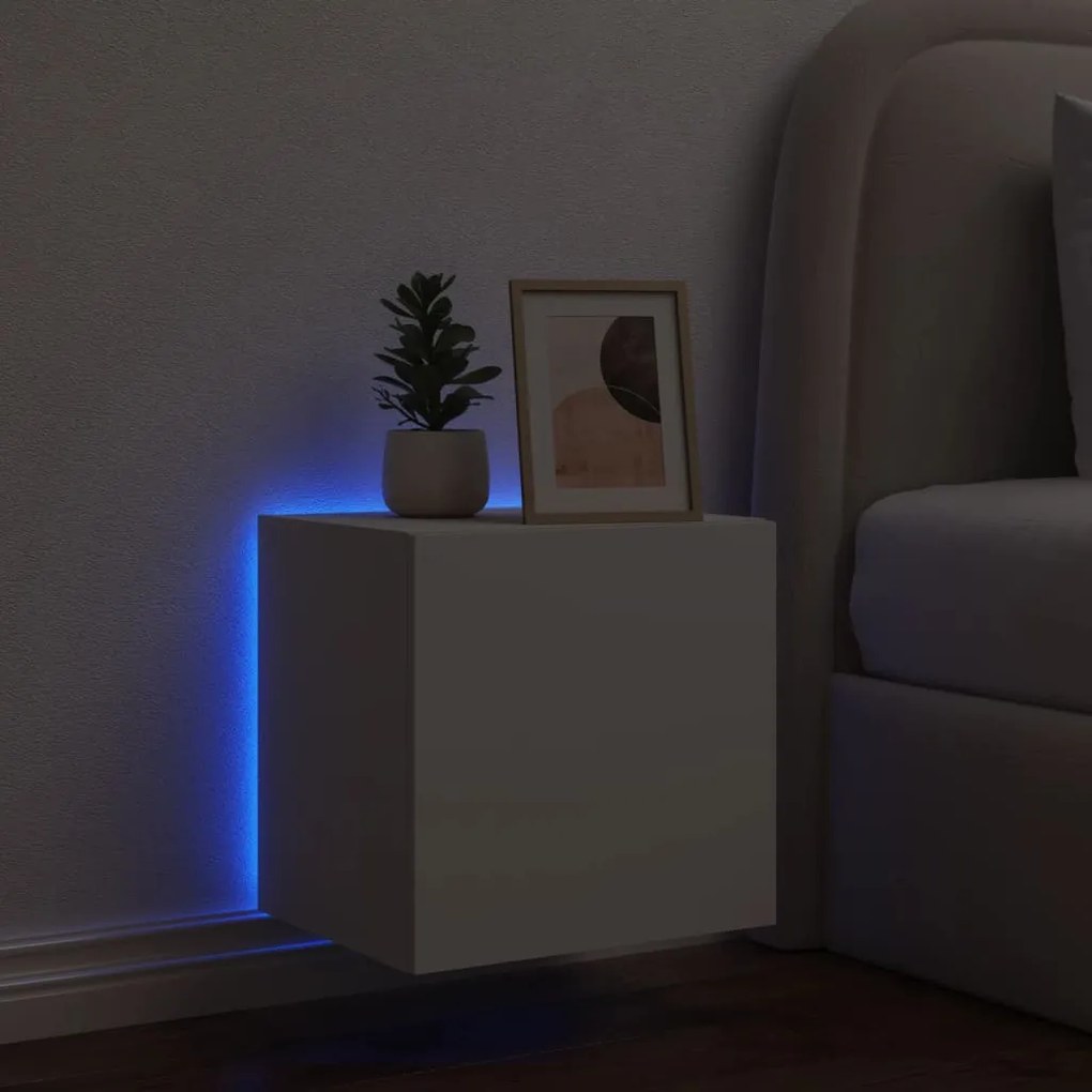Móvel de parede para TV com luzes LED 40,5x35x40 cm branco