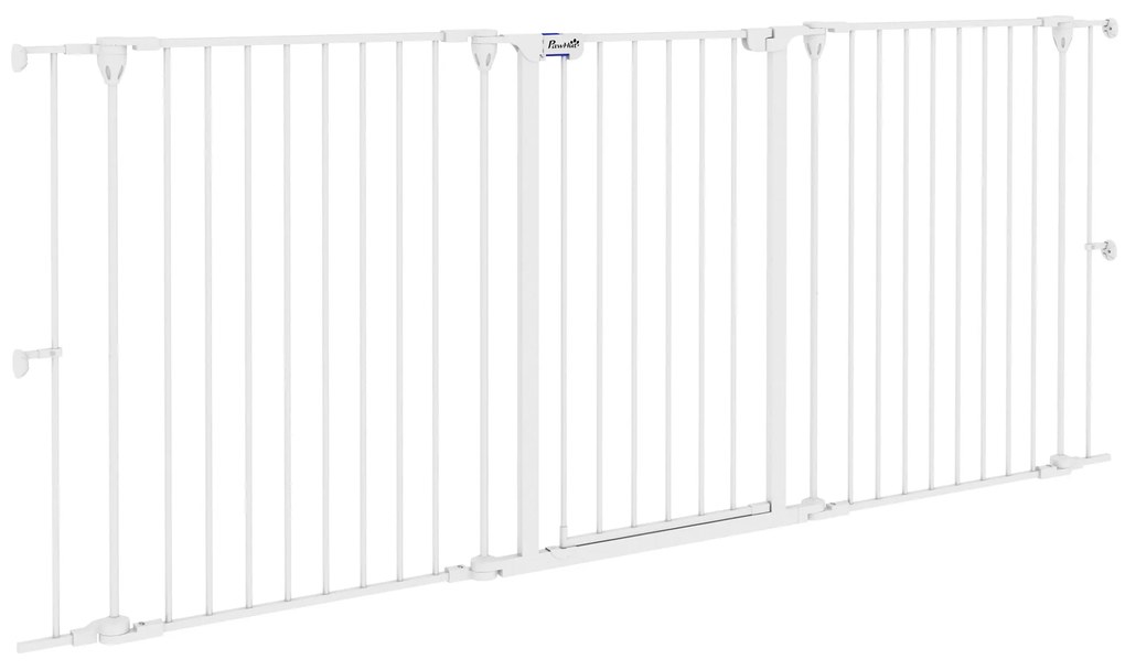 PawHut Barreira para Cães de Aço 206x90 cm Barreira de Segurança para Animais de Estimação Dobrável de 3 Painéis Fechamento Branco | Aosom Portugal