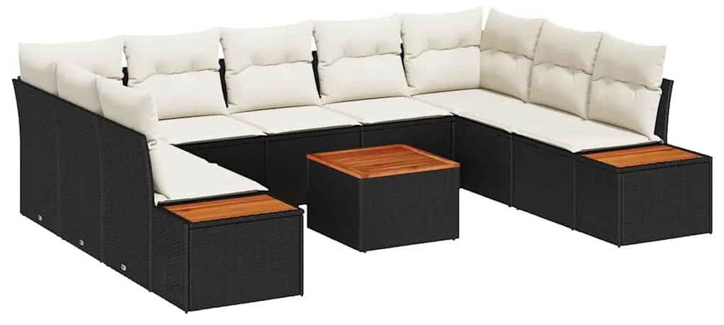 Conjunto de Sofás de Jardim , 10 Peças e Almofadas, Vime Preto e Acáci