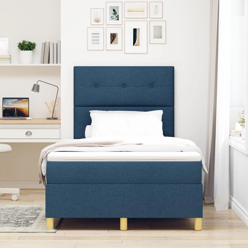 Cama Box com Colchão Azul 120x200 cm Tecido