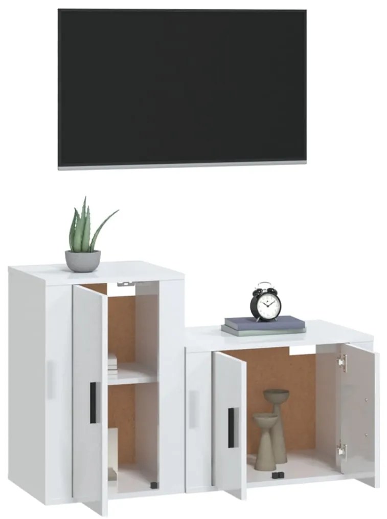 2 pcs conjunto móveis de TV derivados madeira branco brilhante