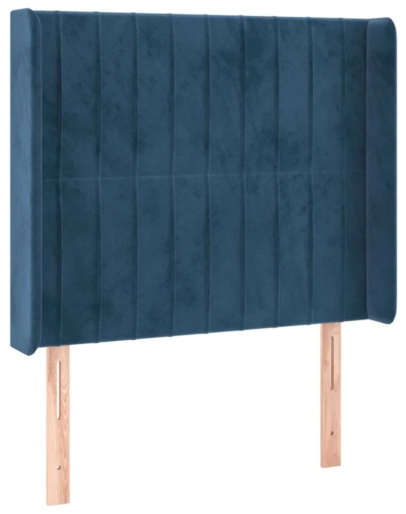 Cama box spring c/ colchão/LED 90x190 cm veludo azul-escuro