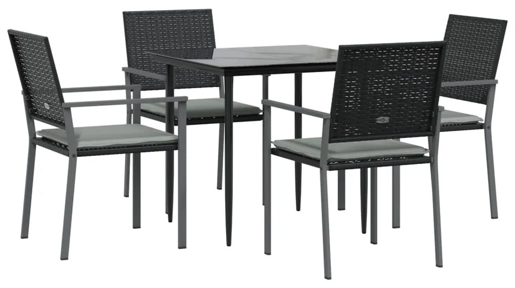 5 pcs conjunto de jantar p/ jardim c/ almofadões vime PE e aço