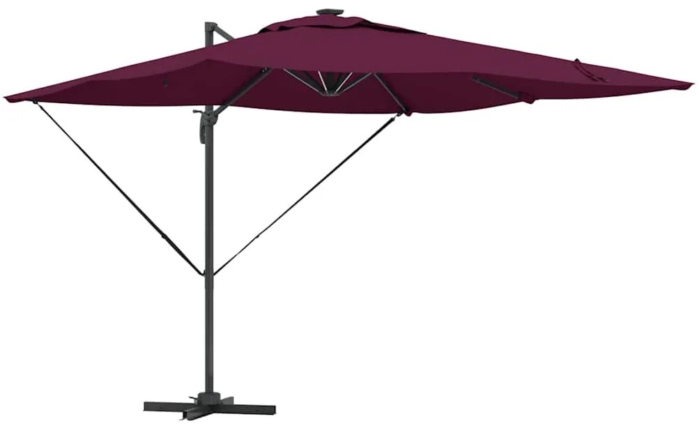 Guarda-Sol Cantilever Roma com LEDs Vermelho Bordeaux, 286 x 285 x 270