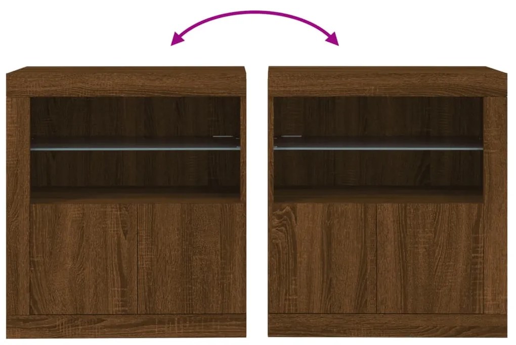 Aparador com luzes LED 60,5x37x67 cm carvalho castanho