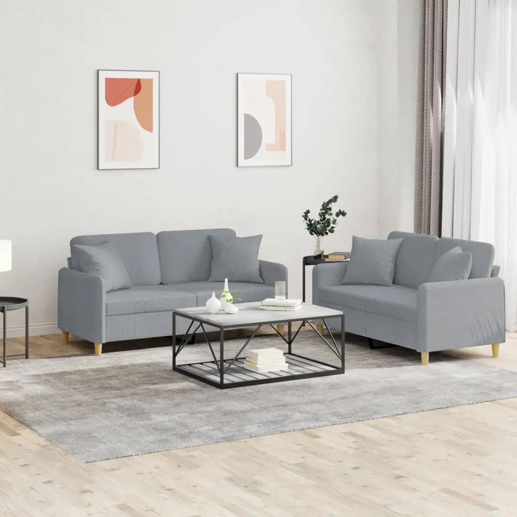 3202102 vidaXL 2 pcs conjunto de sofás com almofadas tecido cinzento-claro