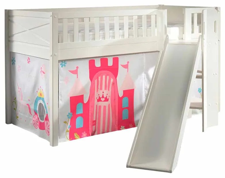 Conjunto cama Infantil SCOTT + escorrega + cortina de brincar PRINCESAS Branca
