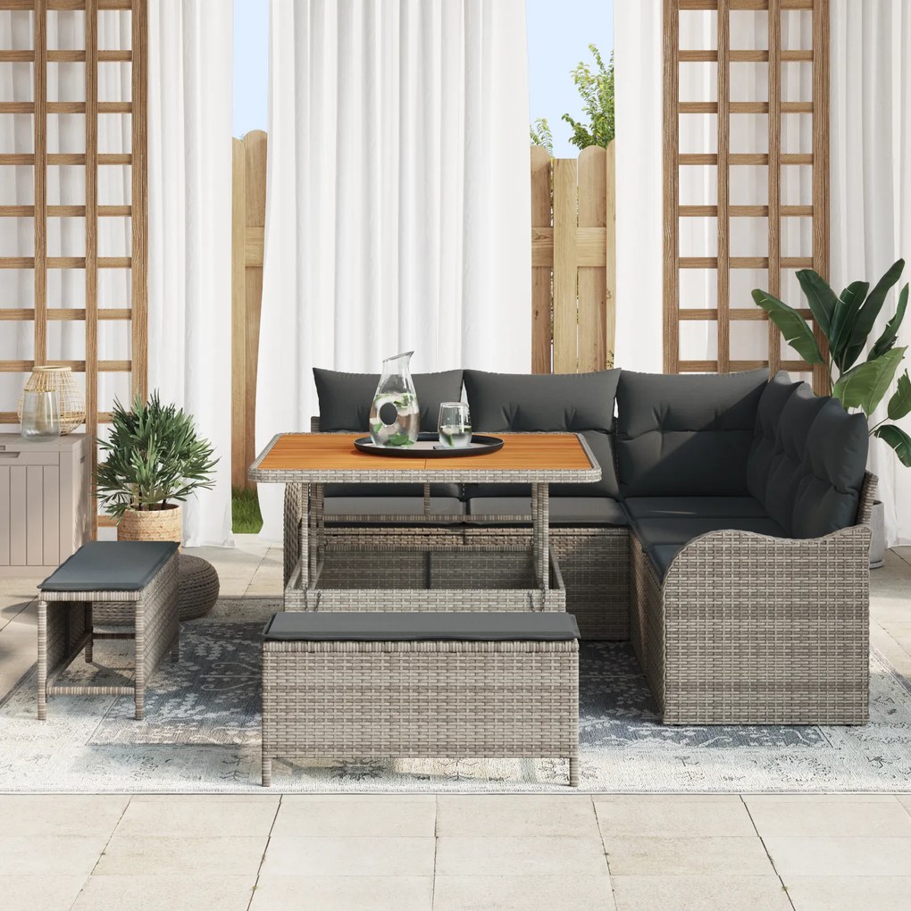 Conjunto de Sofás de Jardim vidaXL de 8 Peças com Almofadas Cinza de P