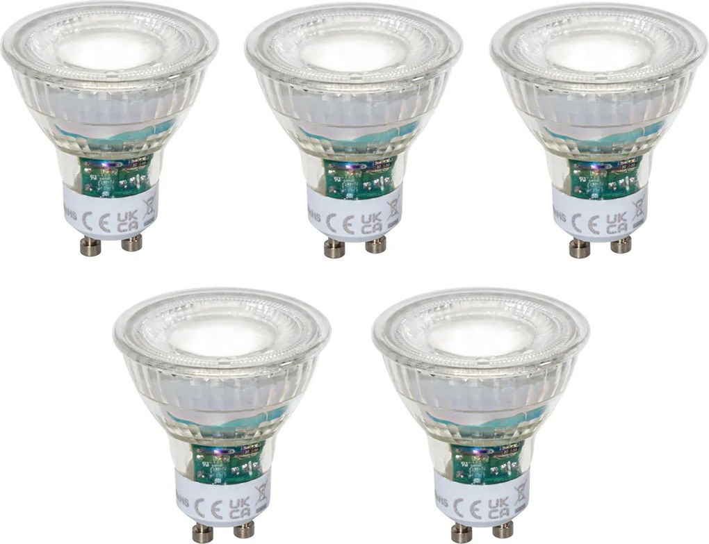 Conjunto de 5 lâmpadas LED GU10 50mm reguláveis transparente 2,5W 450 lm 6500K