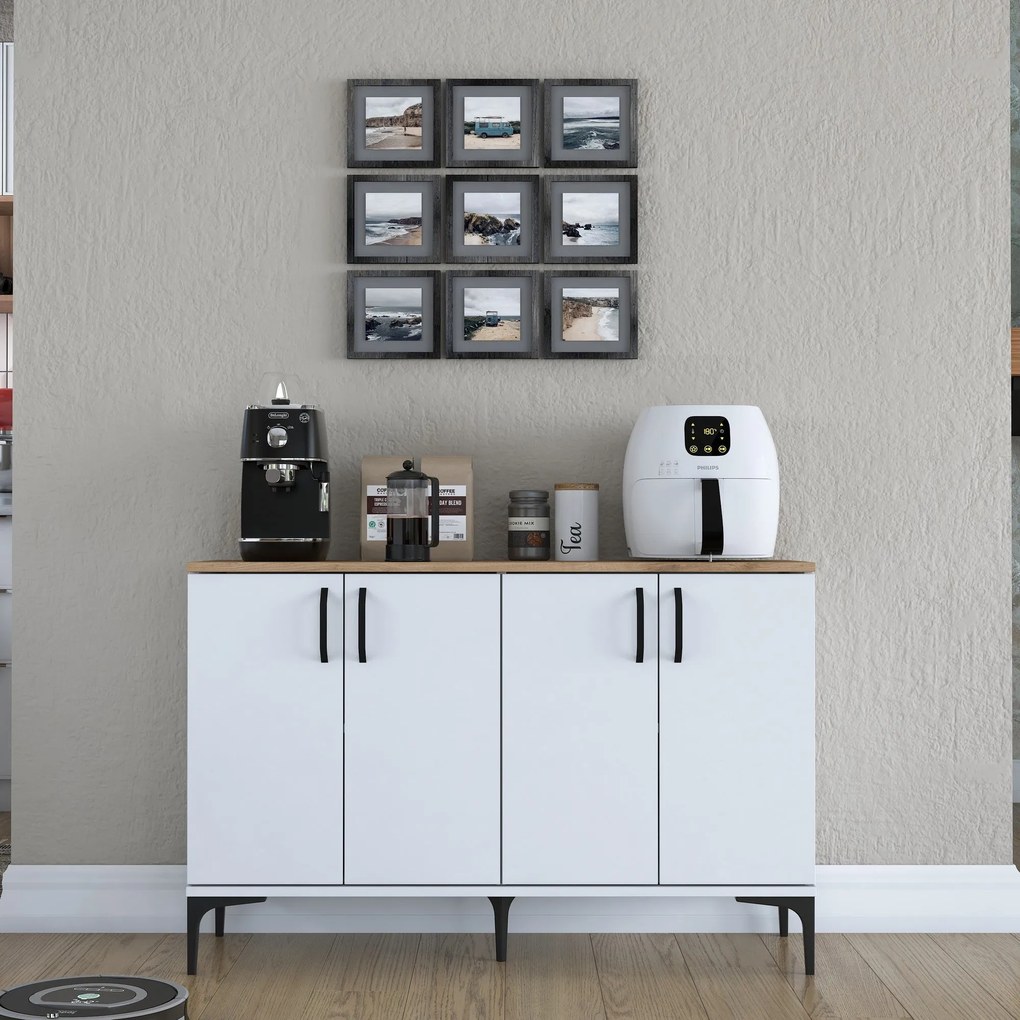Armário Multiusos JE162 – Branco e Nogal – 120x78,6x40 cm