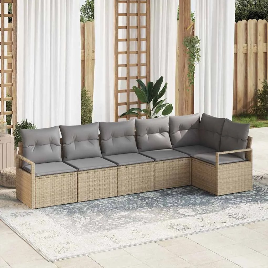 vidaXL Conjunto de Sofá de Jardim 6 Peças com Almofadas Bege em Rattan Sintético
