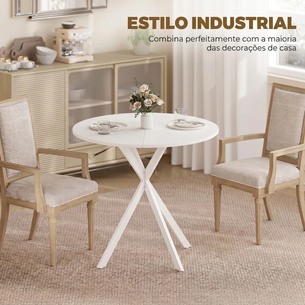 Mesa Redonda de Jantar para 2 Pessoas (CADEIRAS NÃO INCLUIDAS) com Pés Cruzados em Aço, Ø80x75 cm, Branca