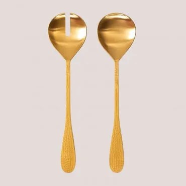 Conjunto De 2 Talheres Para Salada Em Aço Inoxidável Aina Ouro Fosco - Sklum
