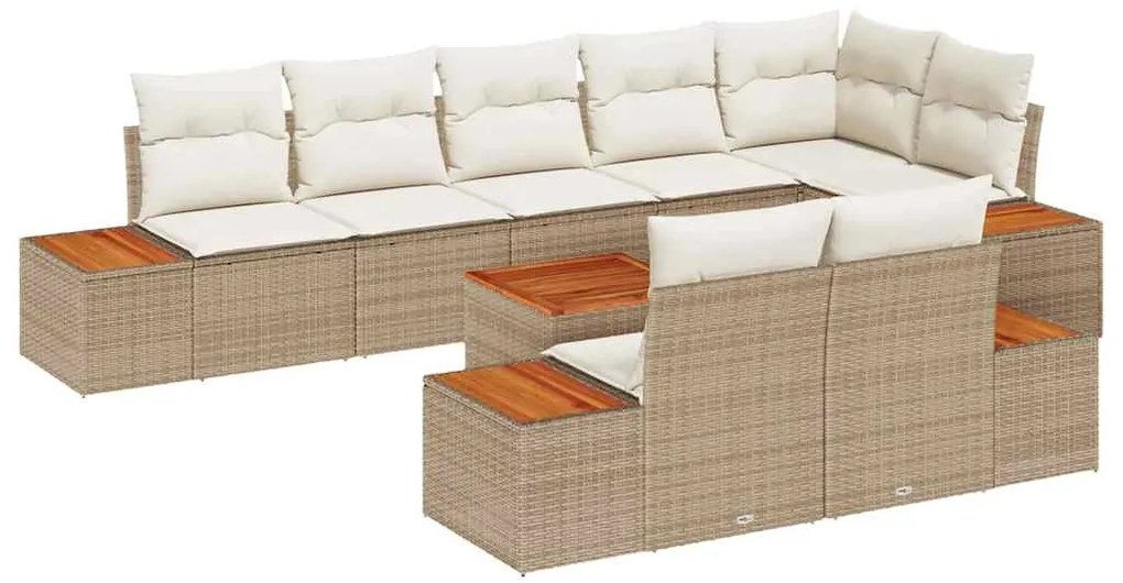 Conjunto de Sofá de Jardim 9 Peças com Almofadas Bege em Rattan Sintét