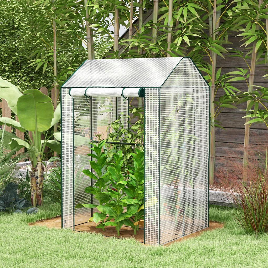 Estufa de jardim com 2 compartimentos e 2 portas enroláveis - 0,8 m² Estufa para tomates com dimensões 1,0 m (C) x 0,8 m (L) x 1,5 m (A), aço e PE bra