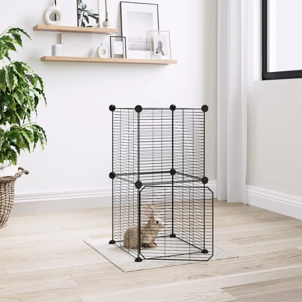 vidaXL Gaiola p/ animais de 8 painéis c/ porta 35x35 cm aço preto
