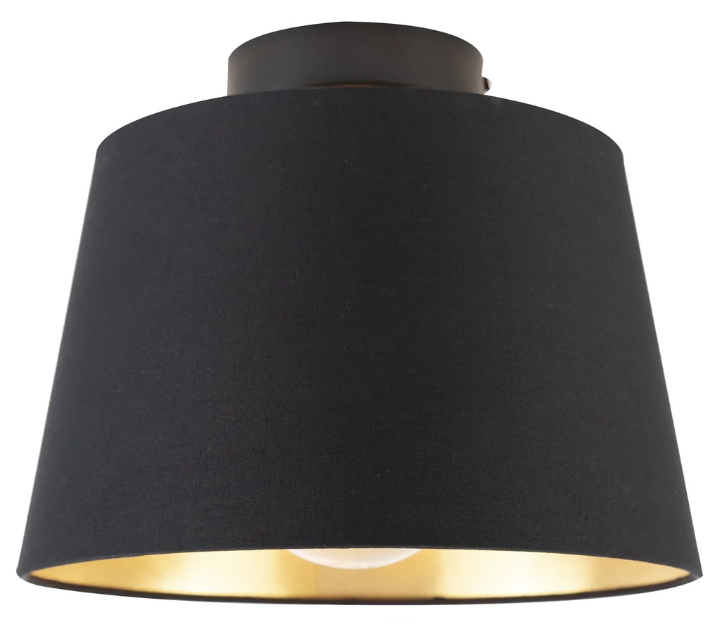 Candeeiro de teto com abajur de algodão preto com dourado 25 cm - Combi Black Clássico / Antigo