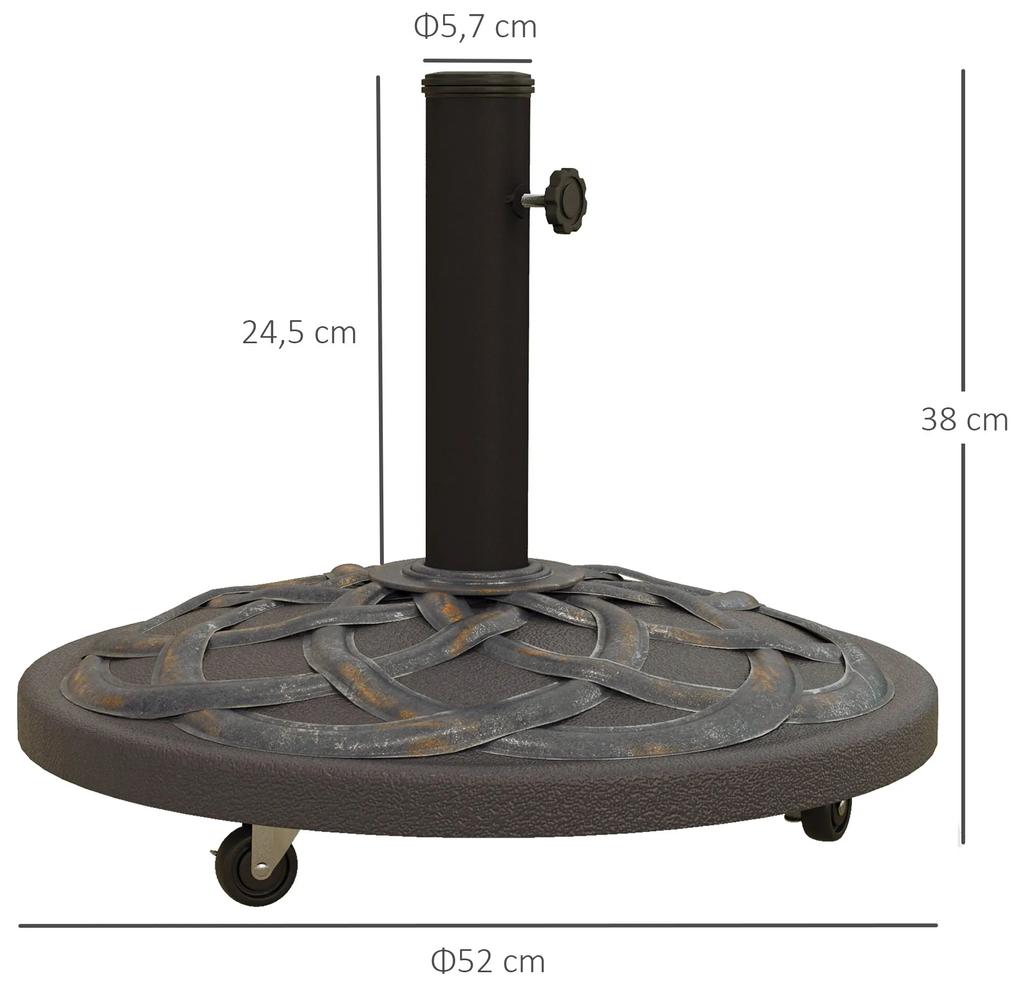 Base de Chapéu de Sol Peso 26,5 kg em Metal e Betão para Mastros de Ø34/38/48 mm com 4 Rodas para Jardim Ø52x38 cm Bronze