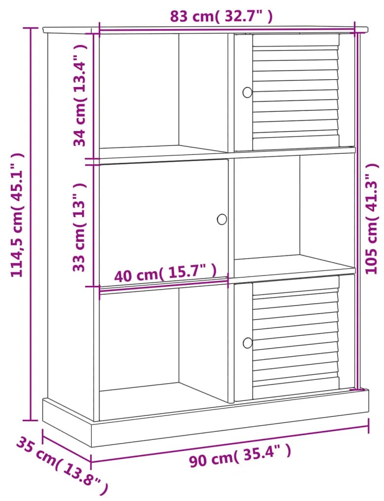 Estante Salamanca de 114cm em Madeira Maciça - Cinzento - Design Rústi