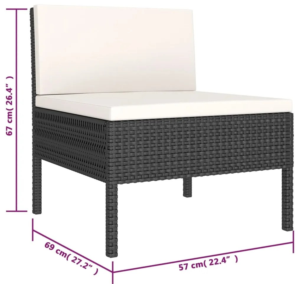 6 pcs conjunto lounge de jardim c/ almofadões vime PE preto