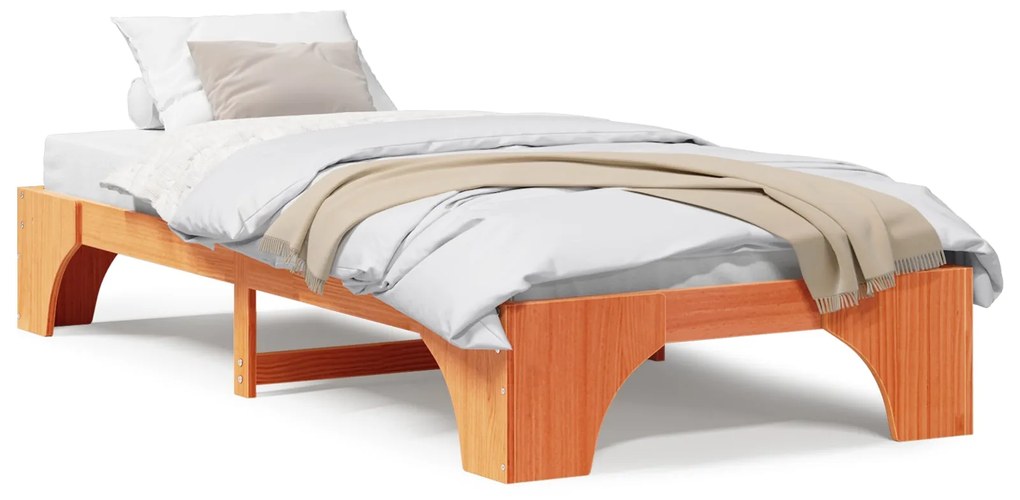 Estrutura de Cama Castanho Encerado Madeira Sólida Solteiro