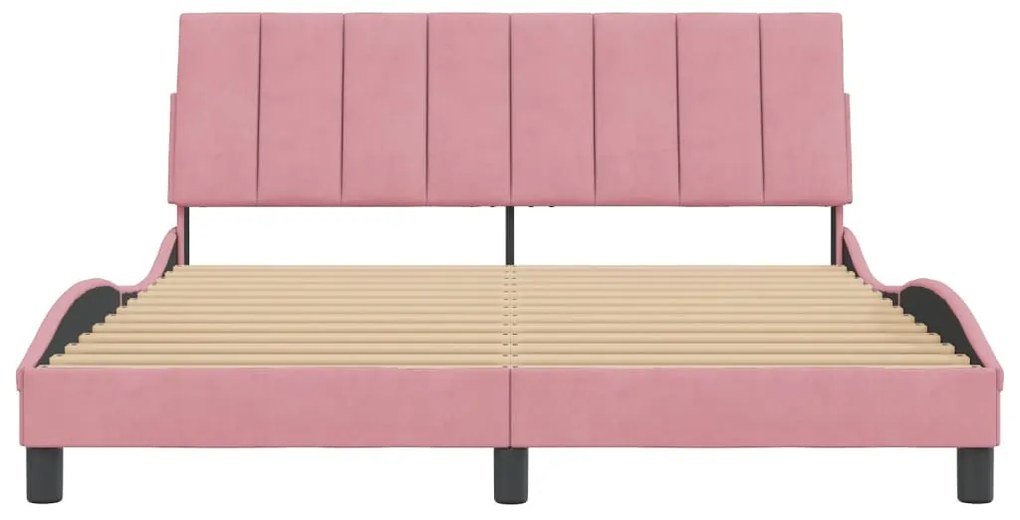 Estrutura de cama c/ cabeceira 160x200 cm veludo rosa