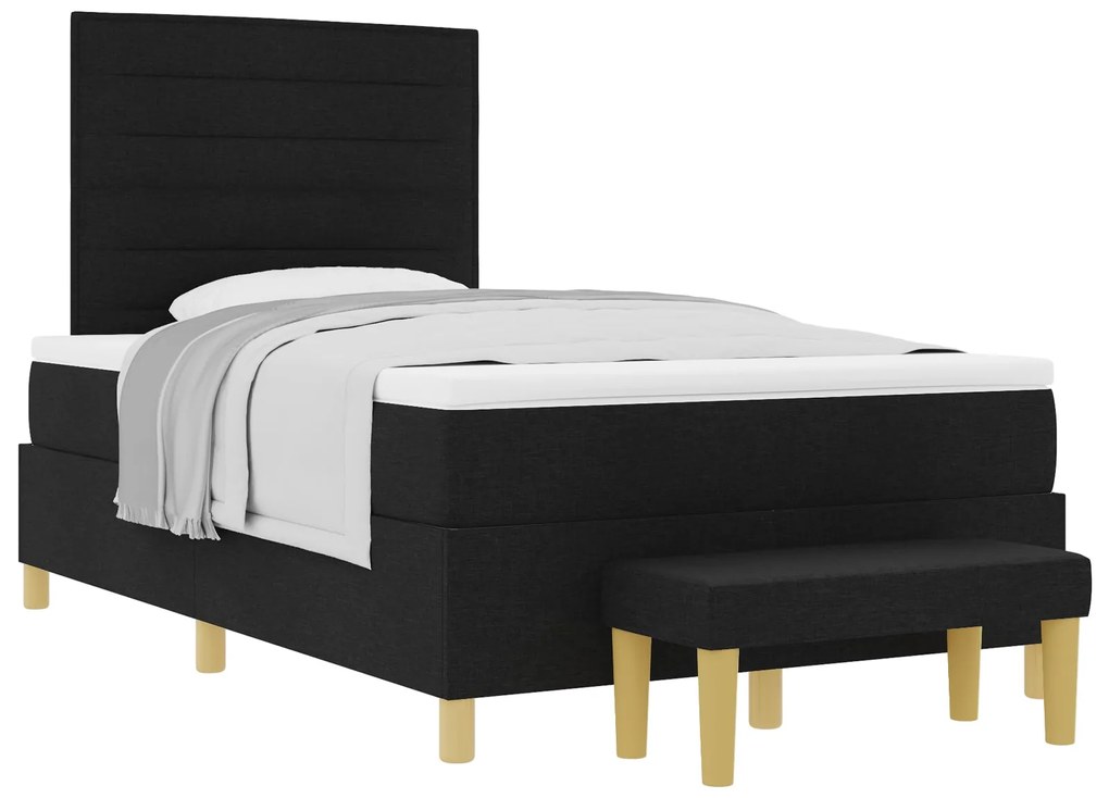 Cama Box Spring com Colchão e Banco Preto 120x200 cm Tecido
