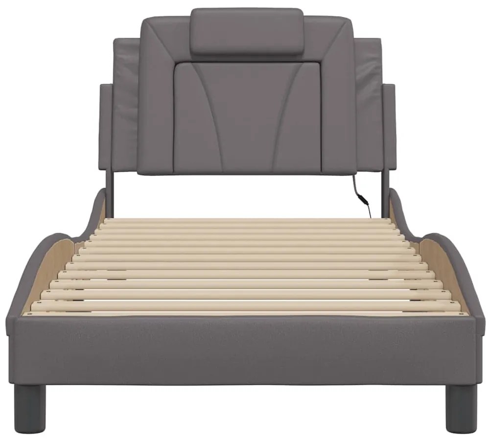 Estrutura de cama com luzes LED 90x200cm couro artificial cinza