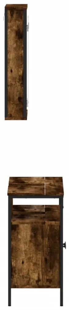2 pcs conj. móveis casa de banho derivados madeira cor fumado