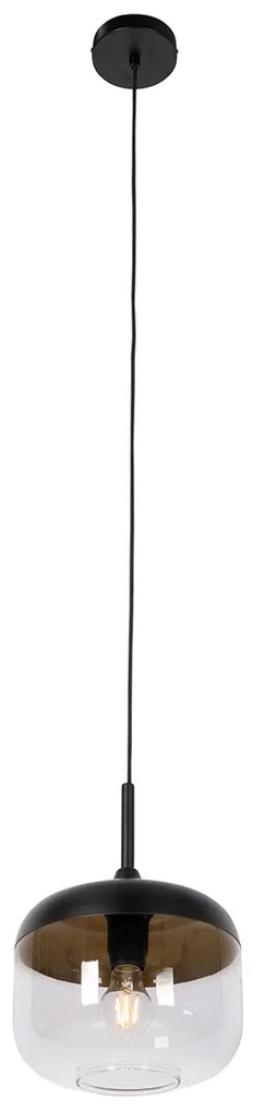 Candeeiro de suspensão design preto com dourado e vidro fumê - Kyan