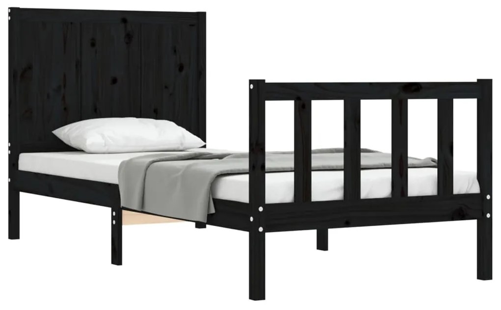 Estrutura de cama com cabeceira 90x200 cm madeira maciça preto