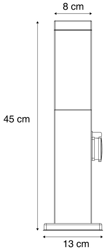 Candeeiro de exterior cinza escuro com vidro fumado 45cm IP44 com tomada e sensor de movimento - Malios Moderno