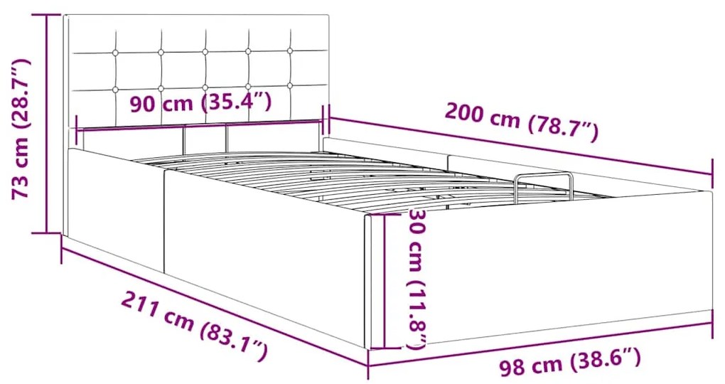 Cama hidráulica arrumação 90x200cm tecido cinza-escuro