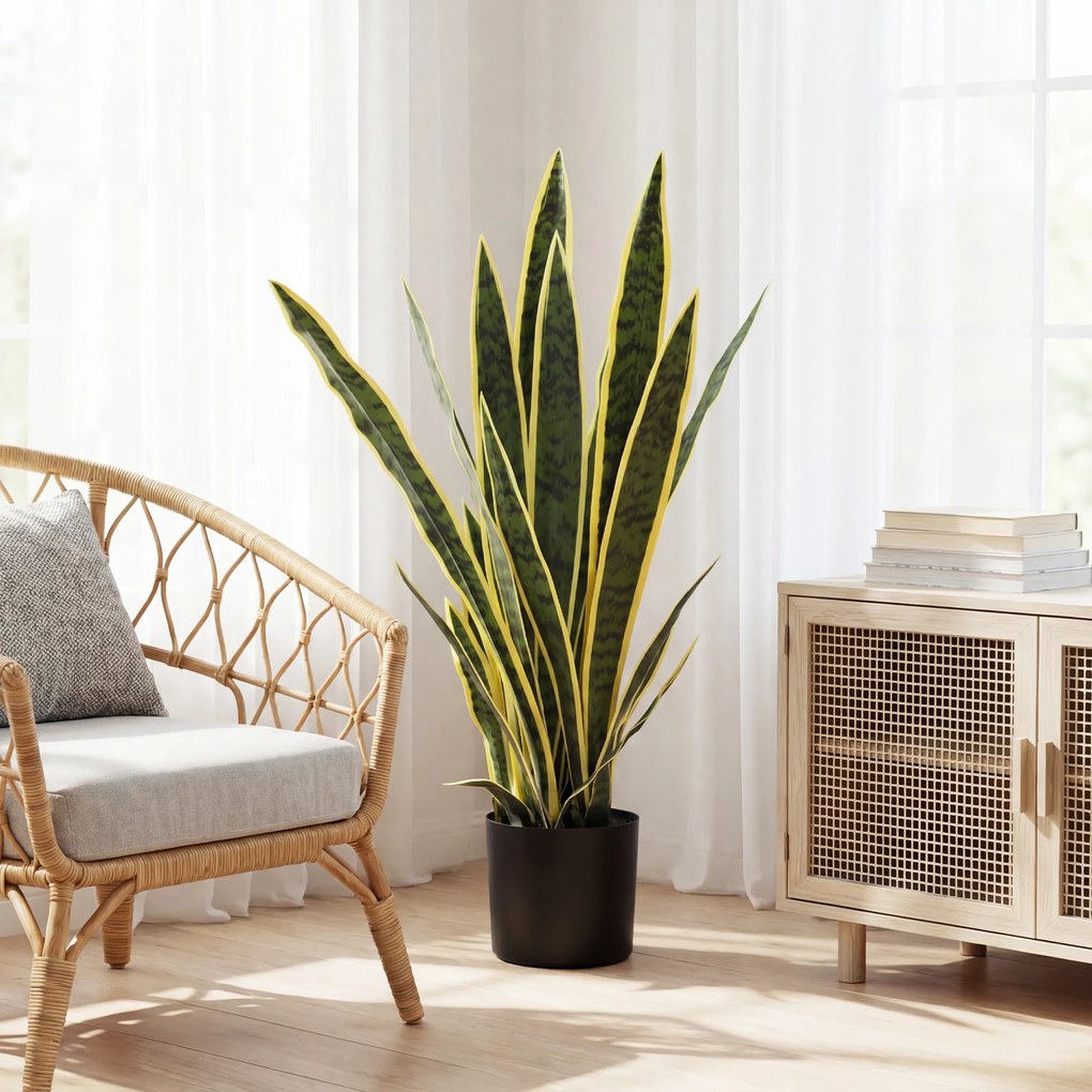 Planta Artificial Sanseviéria com Vaso, 15 x 15 x 77 cm, 21 Folhas Ajustáveis, Verde