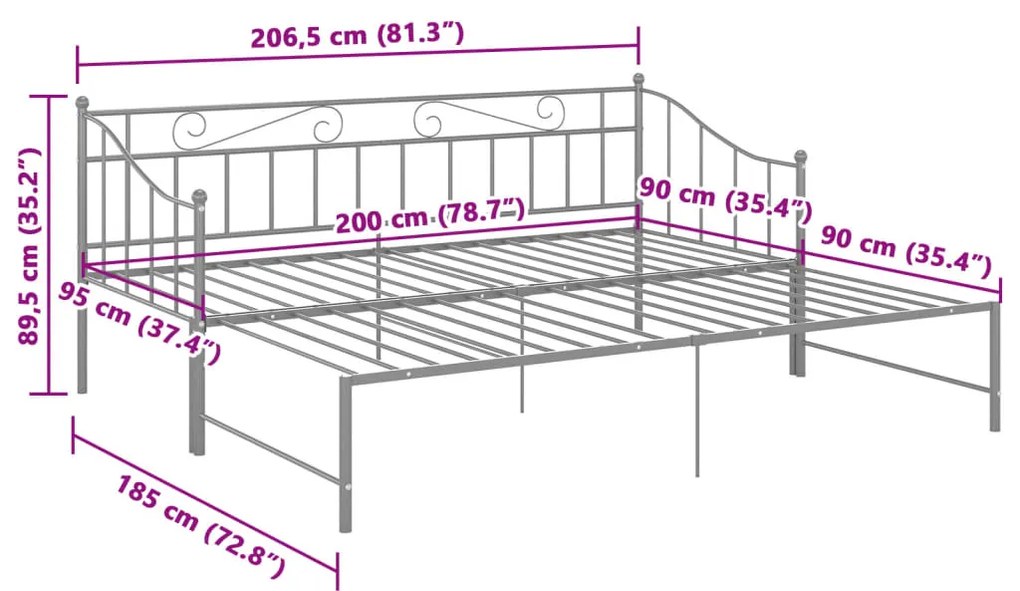 Estrutura sofá-cama de puxar 90x200 cm metal cinzento