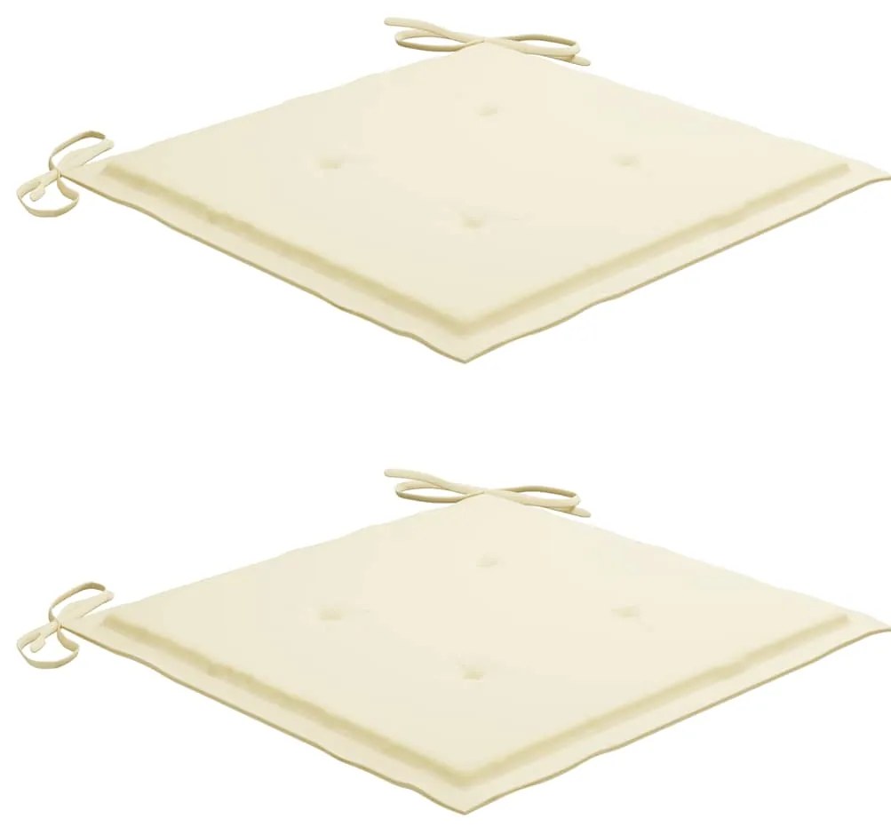 Cadeiras de jardim c/ almofadões creme 2 pcs teca maciça