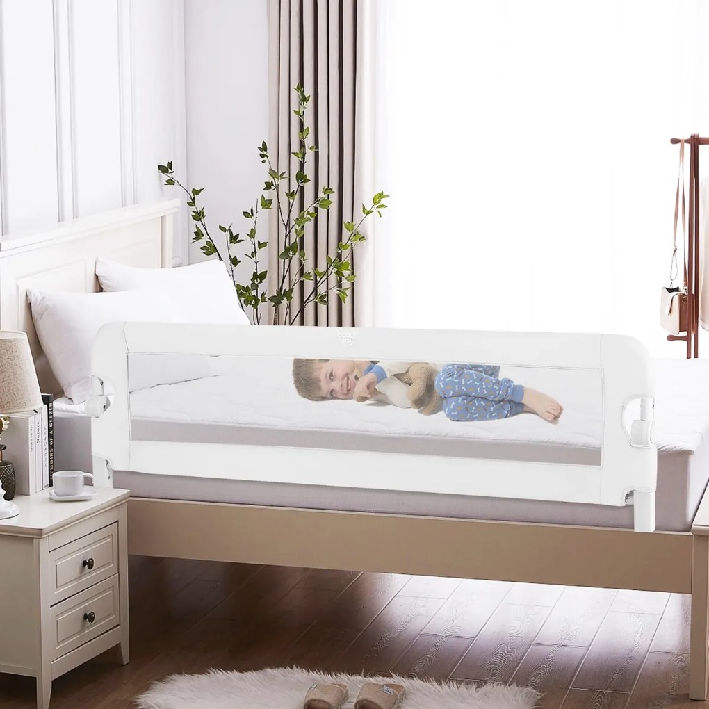 Barra proteção cama bebés Grade lateral dobrável de algodão com manga de tecido removível e lavável 150 x 40,5 x 42 cm Branca