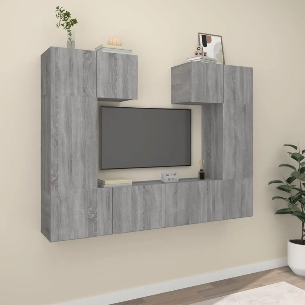 vidaXL Conjunto móveis de TV 6 pcs madeira processada sonoma cinza