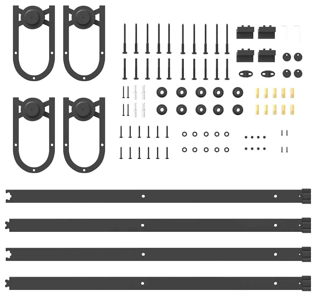 Kit de ferragens para porta deslizante 183 cm aço preto