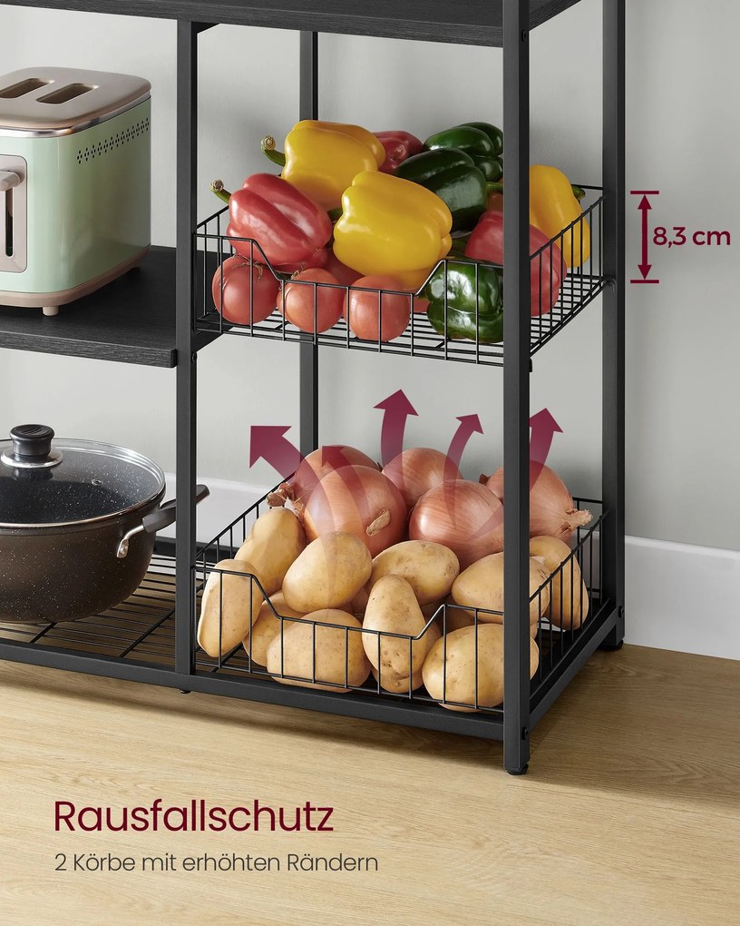 Armário de cozinha com 2 cestos metálicos e ganchos 35 x 80 x 95 cm Preto antracite e cinzento