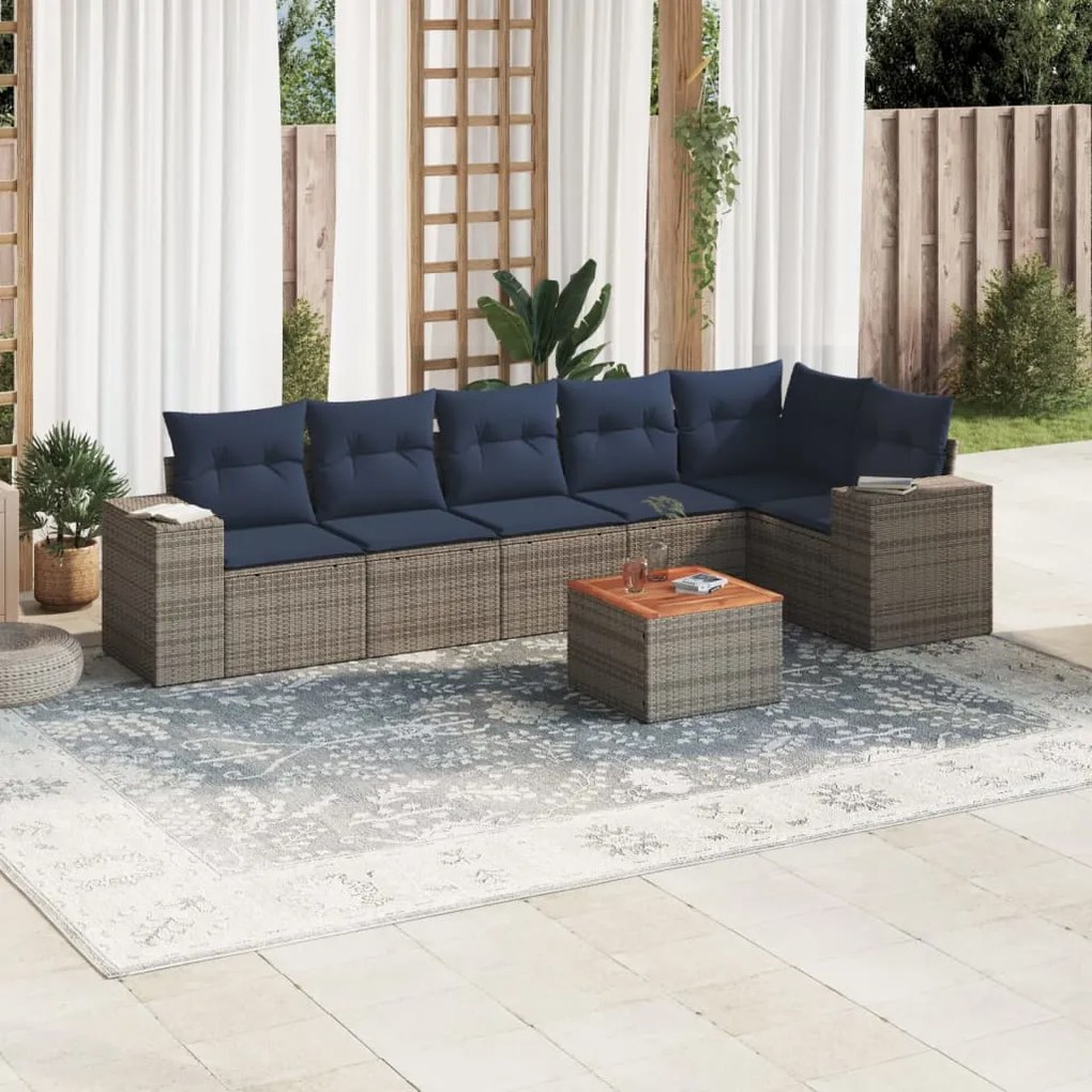 vidaXL 7 pcs conjunto sofás p/ jardim c/ almofadões vime PE cinzento