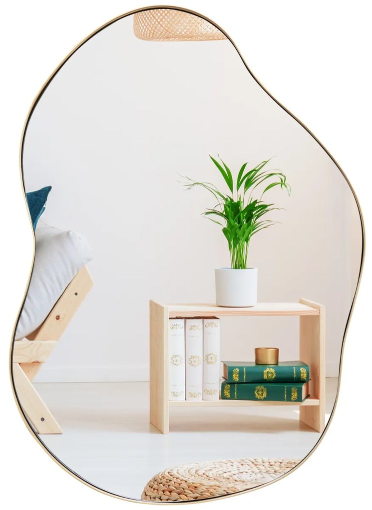 Espelho de parede assimétrico com painel traseiro de primeira qualidade para sala de estar, casa de banho, sala de jantar 78 x 56,5 cm dourado