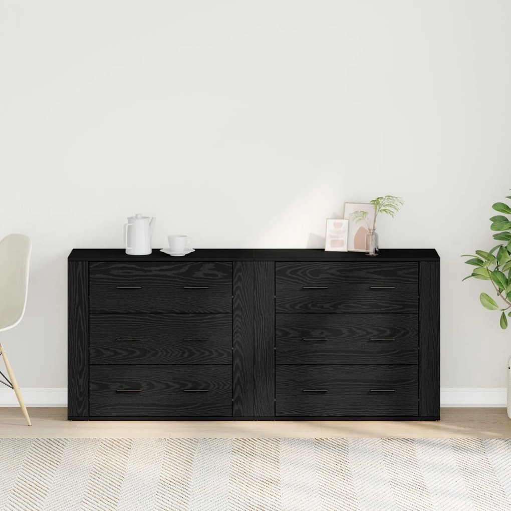 Buffets 2 pcs Carvalho Preto Madeira Engenheirada