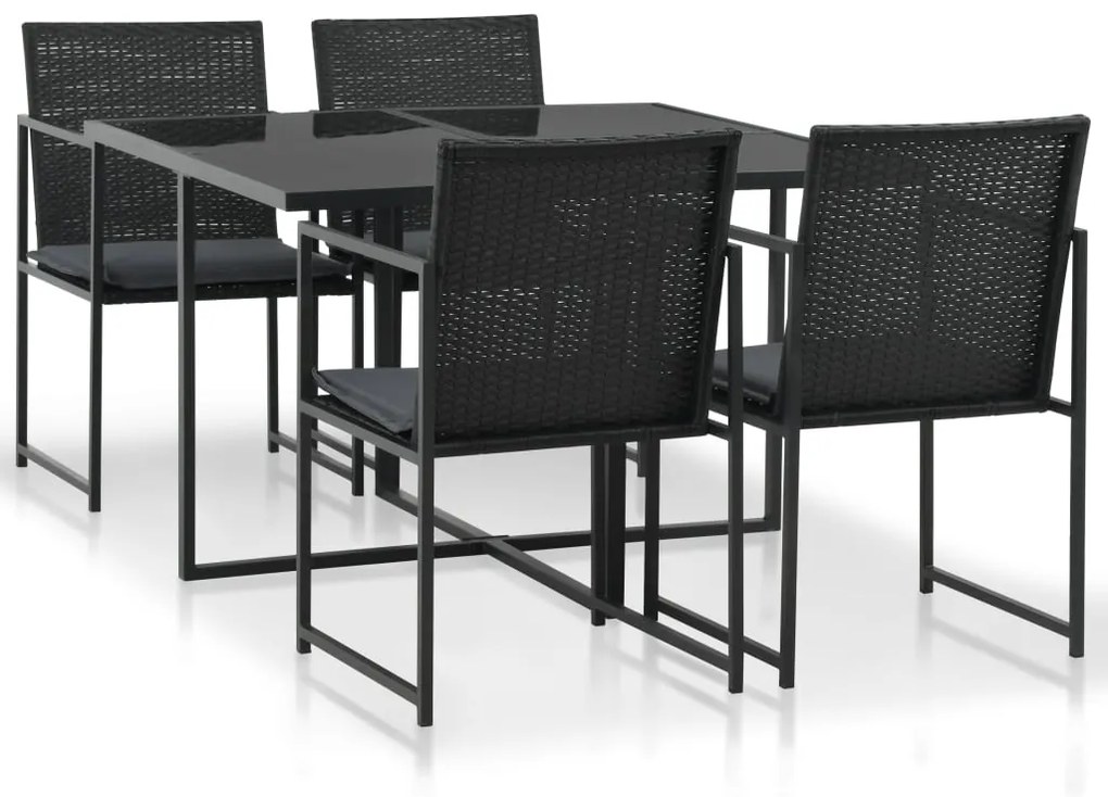 vidaXL 5 pcs conjunto jantar exterior com almofadões vime PE preto