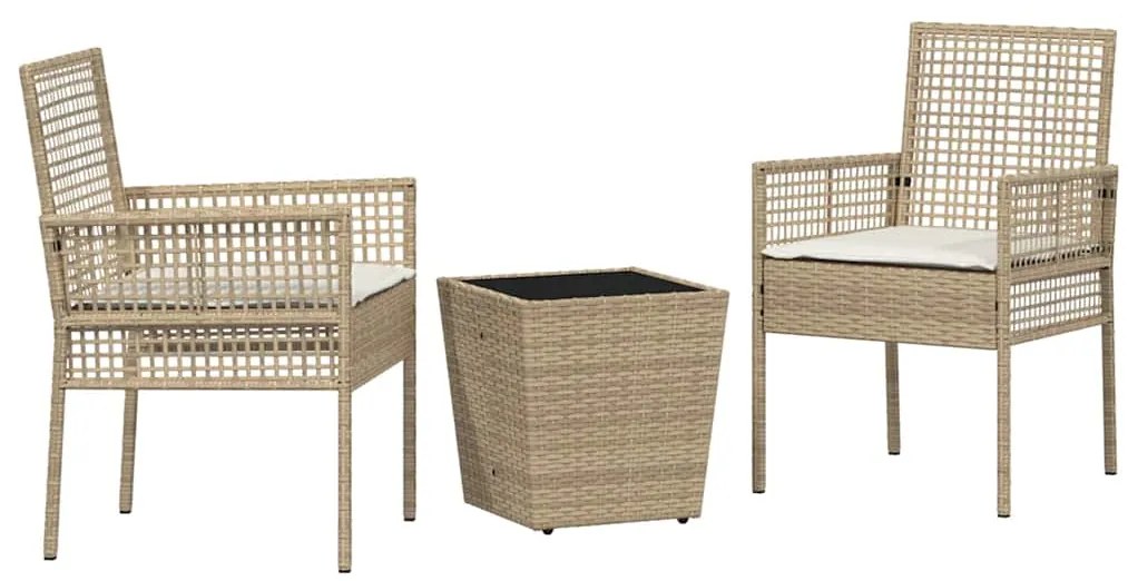 Conjunto de bistrô de jardim vidaXL com 3 peças e almofadas Bege em Ra