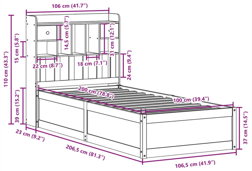 Cama sem colchão 100x200 cm pinho maciço castanho-mel